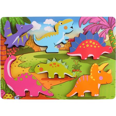 Gerardos Toys Vormenpuzzel Dinosaurussen Hout 6 Stukjes
